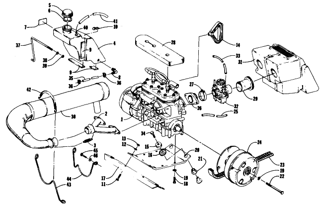 Parts Diagram for Arctic Cat 1985 PANTERA SNOWMOBILE ENGINE AND RELATED PARTS