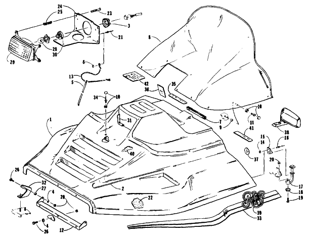 Parts Diagram for Arctic Cat 1990 PANTERA SNOWMOBILE HOOD ASSEMBLY
