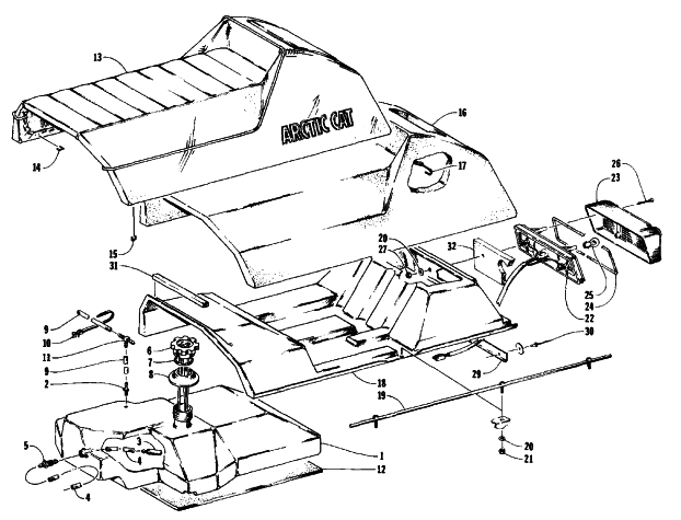 Parts Diagram for Arctic Cat 1991 PROWLER SNOWMOBILE GAS TANK, SEAT, AND TAILLIGHT ASSEMBLIES
