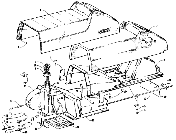 Parts Diagram for Arctic Cat 1991 WILDCAT 700 MOUNTAIN CAT SNOWMOBILE SEAT AND GAS TANK ASSEMBLIES