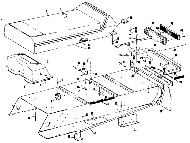 Parts Diagram for Arctic Cat 1985 JAG SNOWMOBILE BODY, SEAT, TAILLIGHT AND REAR BUMPER