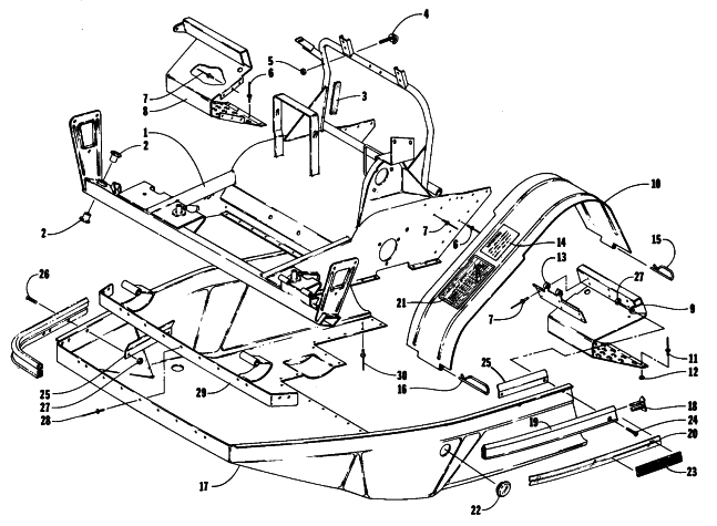 Parts Diagram for Arctic Cat 1985 JAG SNOWMOBILE BELLY PAN AND FRONT FRAME