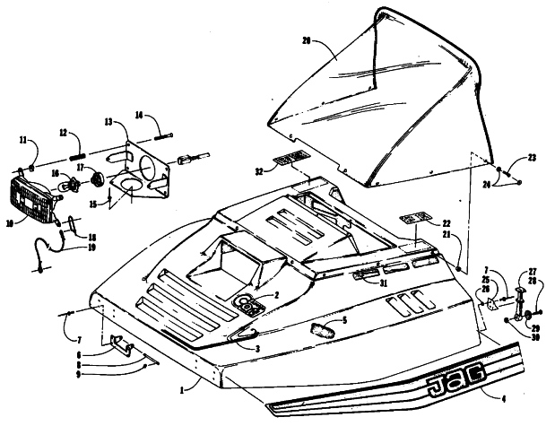 Parts Diagram for Arctic Cat 1985 JAG SNOWMOBILE HOOD ASSEMBLY