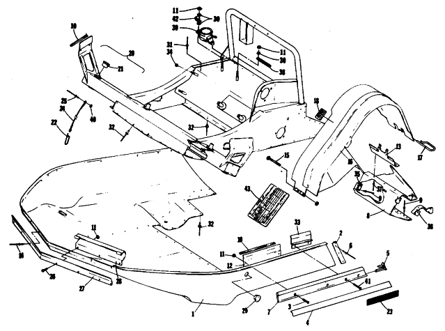Parts Diagram for Arctic Cat 1985 PANTERA SNOWMOBILE BELLY PAN AND FRONT FRAME