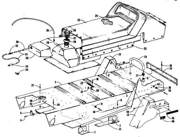 Parts Diagram for Arctic Cat 1985 EL TIGRE 6000 SNOWMOBILE TUNNEL, GAS TANK AND SEAT