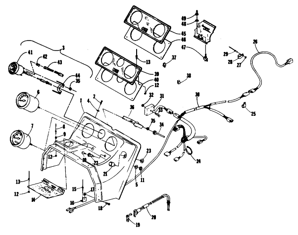 Parts Diagram for Arctic Cat 1985 COUGAR SPECIAL EDITION SNOWMOBILE CONSOLE AND WIRING ASSEMBLIES