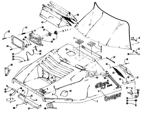 Parts Diagram for Arctic Cat 1985 COUGAR SNOWMOBILE HOOD ASSEMBLY