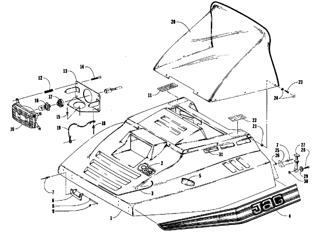 Parts Diagram for Arctic Cat 1986 JAG SNOWMOBILE HOOD ASSEMBLY