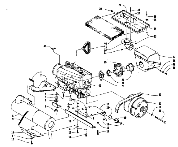 Parts Diagram for Arctic Cat 1987 JAG 340 SNOWMOBILE ENGINE AND RELATED PARTS