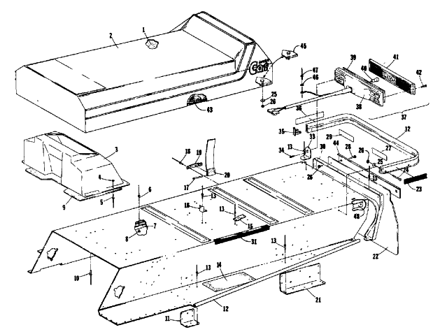 Parts Diagram for Arctic Cat 1986 JAG SNOWMOBILE BODY, SEAT, TAILLIGHT AND REAR BUMPER