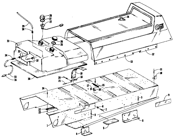 Parts Diagram for Arctic Cat 1986 PANTHER SNOWMOBILE BODY, SEAT, AND GAS TANK