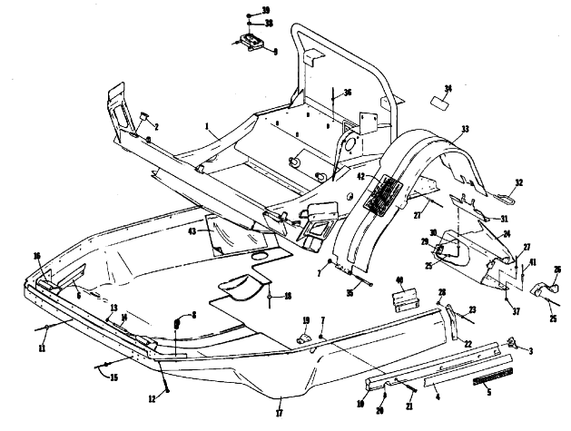 Parts Diagram for Arctic Cat 1986 PANTHER SNOWMOBILE BELLY PAN AND FRONT FRAME