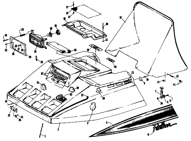 Parts Diagram for Arctic Cat 1986 PANTHER SNOWMOBILE HOOD ASSEMBLY