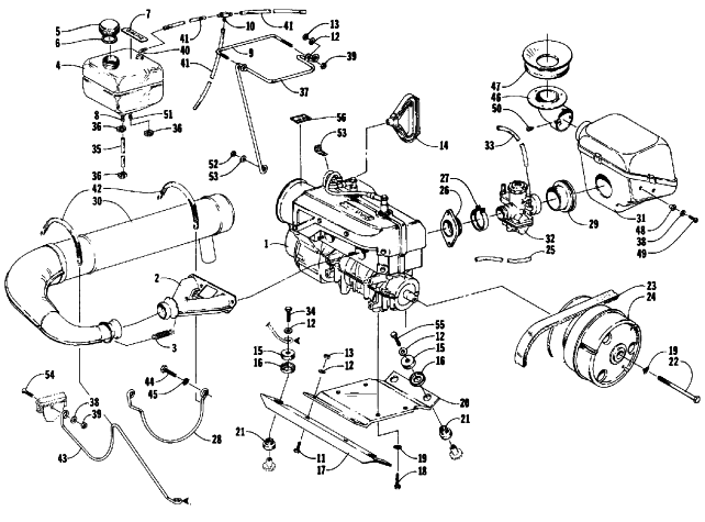 Parts Diagram for Arctic Cat 1986 PANTHER SNOWMOBILE ENGINE AND RELATED PARTS