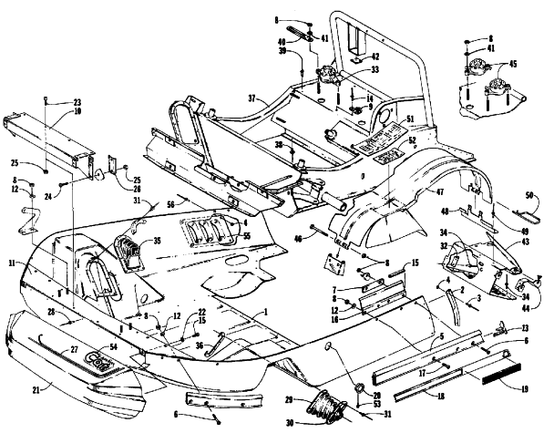 Parts Diagram for Arctic Cat 1986 PANTERA SNOWMOBILE BELLY PAN AND FRONT FRAME