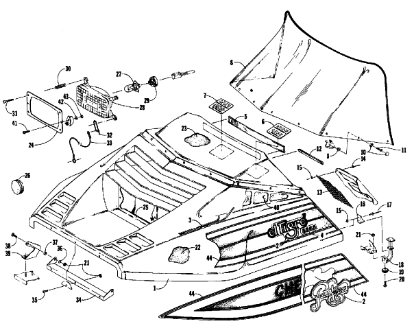 Parts Diagram for Arctic Cat 1986 CHEETAH 500 F/C SNOWMOBILE HOOD ASSEMBLY