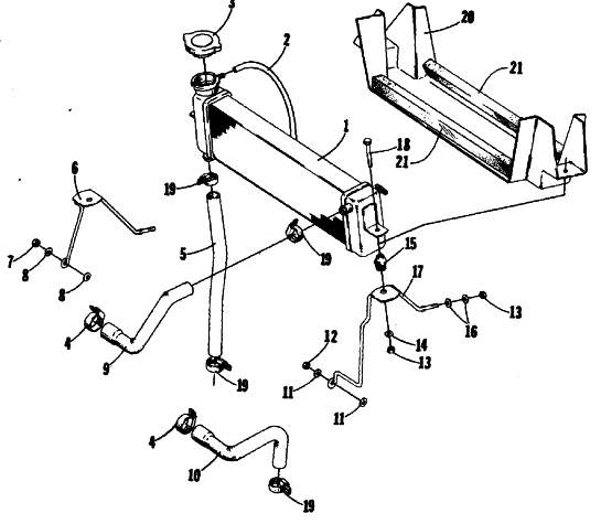 Parts Diagram for Arctic Cat 1986 PANTERA SNOWMOBILE COOLING SYSTEM