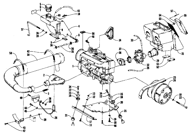 Parts Diagram for Arctic Cat 1986 CHEETAH 500 F/C SNOWMOBILE ENGINE AND RELATED PARTS