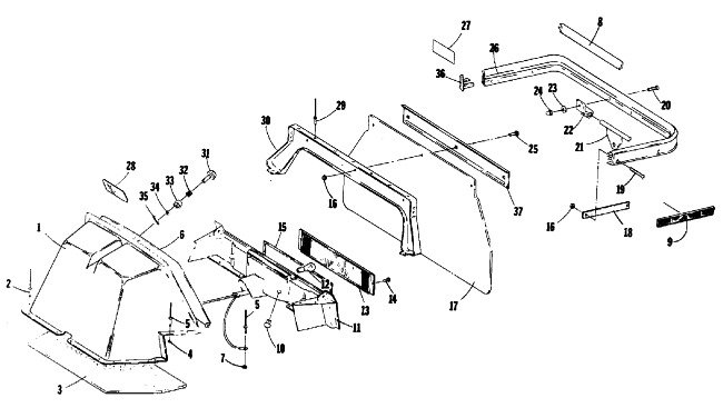 Parts Diagram for Arctic Cat 1986 PANTHER SNOWMOBILE TAILLIGHT, TOOLBOX, REAR BUMPER