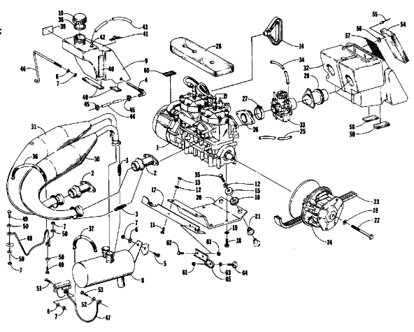 Parts Diagram for Arctic Cat 1986 CHEETAH 530 L/C SNOWMOBILE ENGINE AND RELATED PARTS