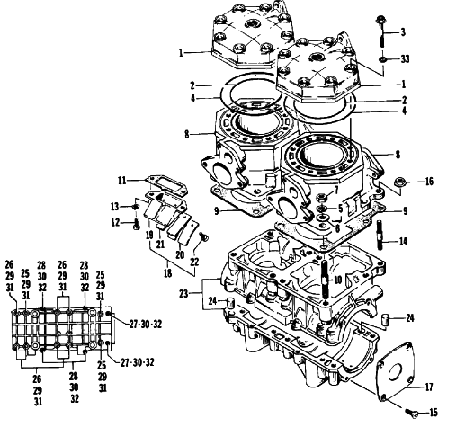 Parts Diagram for Arctic Cat 1986 CHEETAH 530 L/C SNOWMOBILE CRANKCASE AND CYLINDER