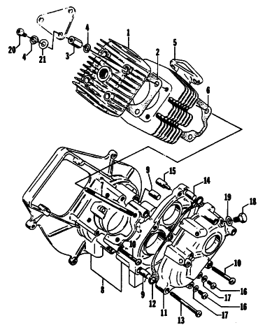 Parts Diagram for Arctic Cat 1988 KITTY CAT (60 F/C) SNOWMOBILE CRANKCASE AND CYLINDER