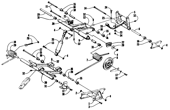 Parts Diagram for Arctic Cat 1988 SUPER JAG (440) SNOWMOBILE REAR SUSPENSION ARM ASSEMBLIES