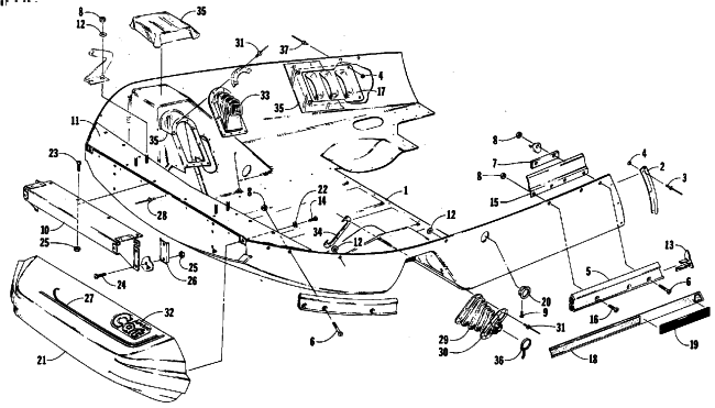 Parts Diagram for Arctic Cat 1987 PANTERA SNOWMOBILE BELLY PAN AND NOSE CONE ASSEMBLIES