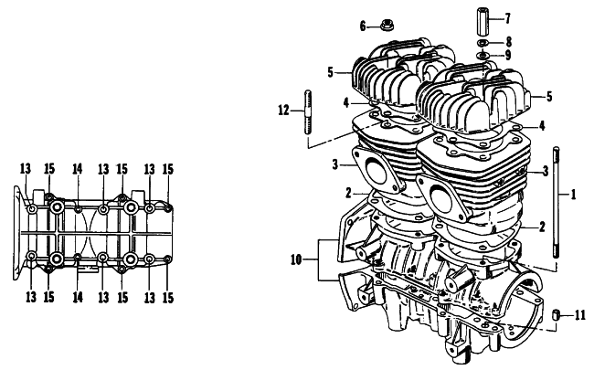 Parts Diagram for Arctic Cat 1988 JAG (340 F/C) SNOWMOBILE CRANKCASE AND CYLINDER