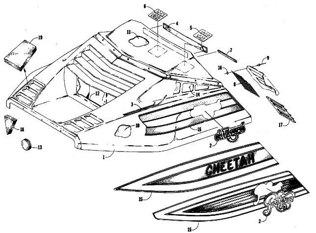 Parts Diagram for Arctic Cat 1987 PANTERA SNOWMOBILE HOOD ASSEMBLY