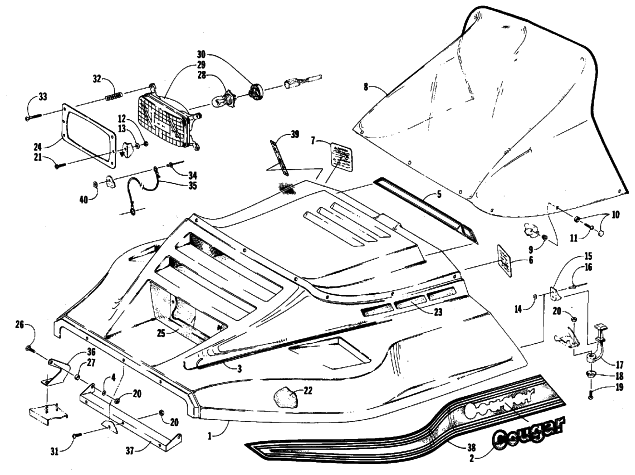 Parts Diagram for Arctic Cat 1987 COUGAR SNOWMOBILE HOOD ASSEMBLY