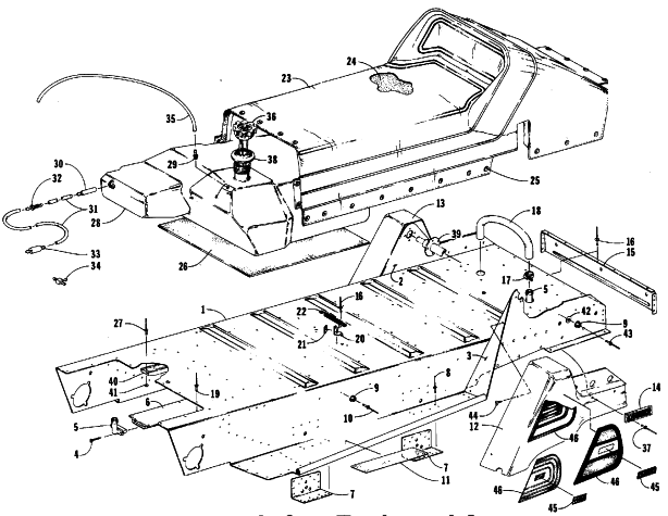 Parts Diagram for Arctic Cat 1987 COUGAR SNOWMOBILE TUNNEL, GAS TANK AND SEAT