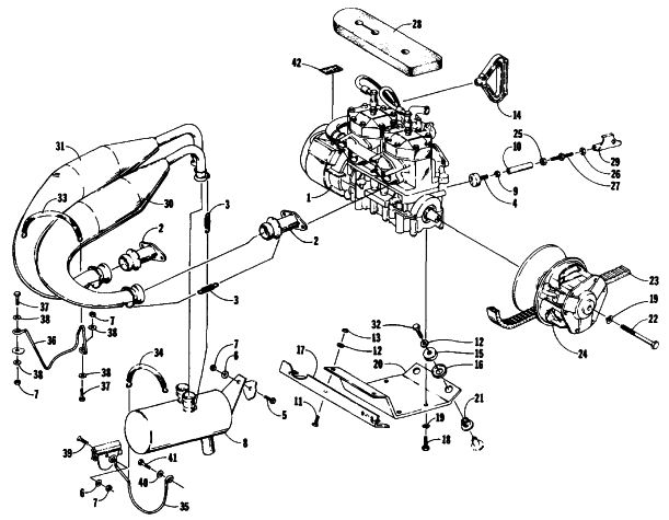 Parts Diagram for Arctic Cat 1987 CHEETAH L/C SNOWMOBILE ENGINE AND RELATED PARTS