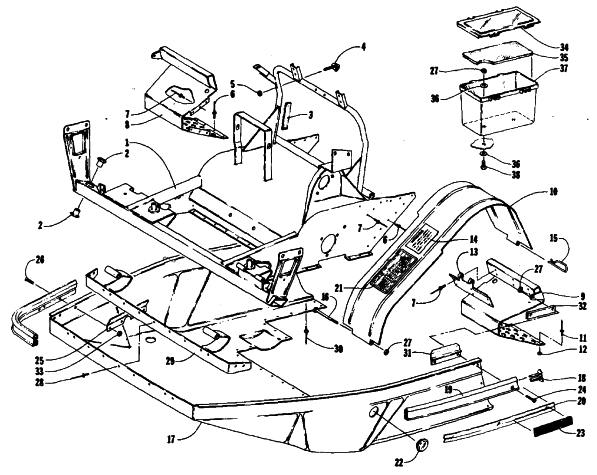 Parts Diagram for Arctic Cat 1987 JAG 440 SNOWMOBILE BELLY PAN AND FRONT FRAME