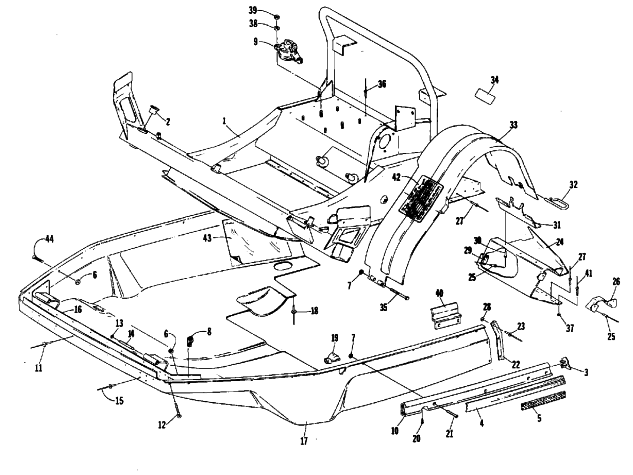 Parts Diagram for Arctic Cat 1987 SUPER JAG SNOWMOBILE BELLY PAN AND FRONT FRAME