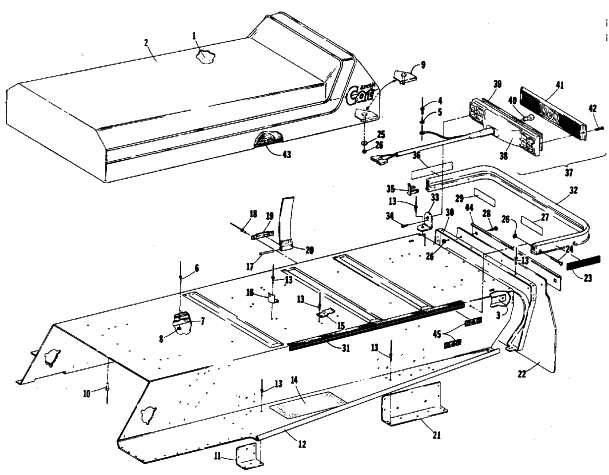 Parts Diagram for Arctic Cat 1987 JAG 440 SNOWMOBILE BODY, SEAT, TAILLIGHT AND REAR BUMPER