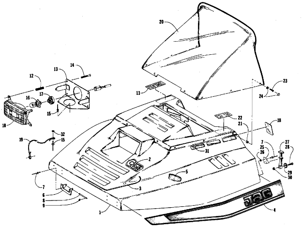 Parts Diagram for Arctic Cat 1987 JAG 340 SNOWMOBILE HOOD ASSEMBLY