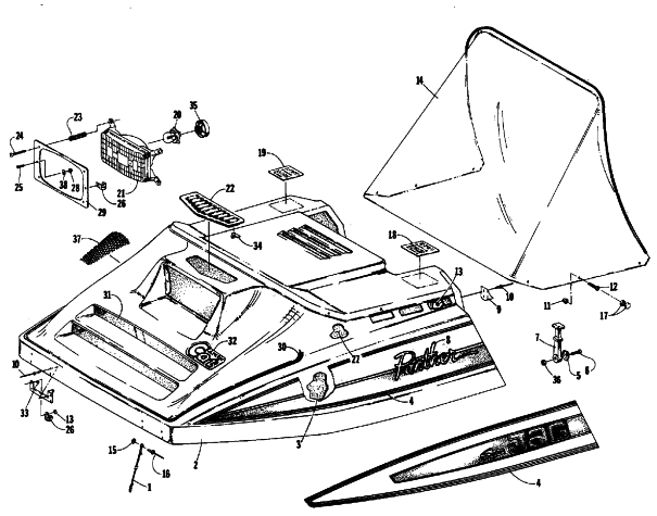 Parts Diagram for Arctic Cat 1987 PANTHER SNOWMOBILE HOOD ASSEMBLY