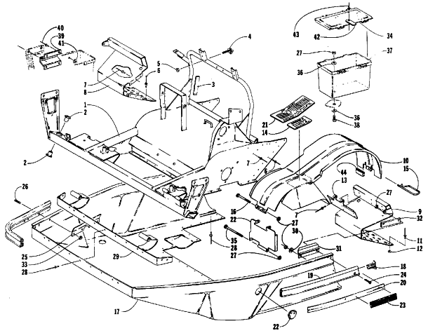 Parts Diagram for Arctic Cat 1988 JAG (440 F/C) SNOWMOBILE BELLY PAN AND FRONT FRAME
