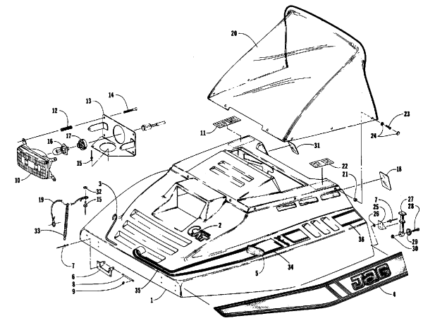 Parts Diagram for Arctic Cat 1988 JAG (340 F/C) SNOWMOBILE HOOD ASSEMBLY