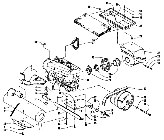 Parts Diagram for Arctic Cat 1989 JAG 340 SNOWMOBILE ENGINE AND RELATED PARTS