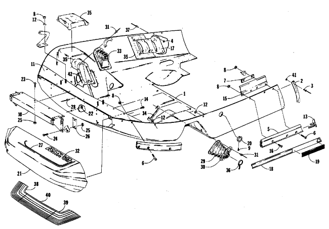 Parts Diagram for Arctic Cat 1988 PANTERA (440 L/C) SNOWMOBILE BELLY PAN AND NOSE CONE ASSEMBLIES