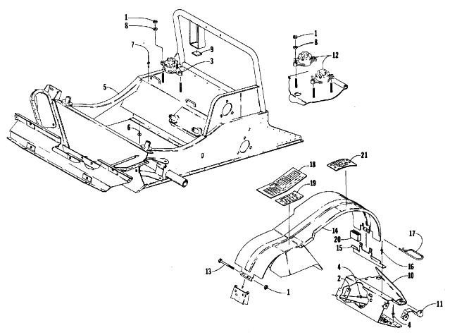Parts Diagram for Arctic Cat 1988 CHEETAH (530 L/C) SNOWMOBILE FRONT FRAME AND FOOTREST ASSEMBLY