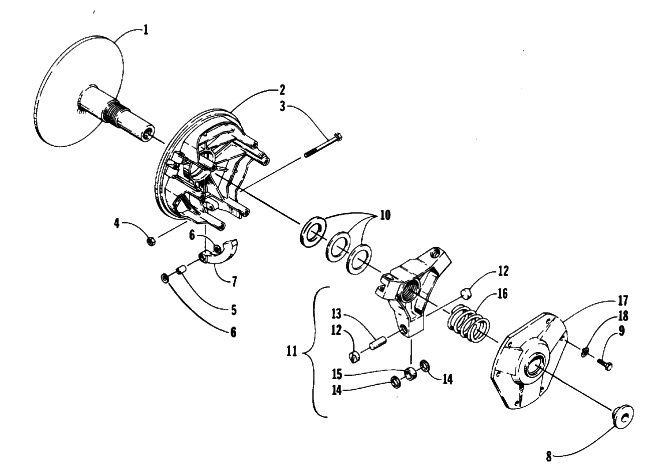 Parts Diagram for Arctic Cat 1991 PANTHER DELUXE SNOWMOBILE DRIVE CLUTCH