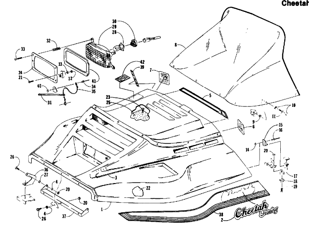 Parts Diagram for Arctic Cat 1988 CHEETAH (500 F/C) SNOWMOBILE HOOD ASSEMBLY