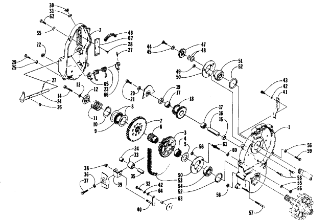 Parts Diagram for Arctic Cat 1988 CHEETAH TOURING (500 F/C) SNOWMOBILE DRIVE/REVERSE DROPCASE ASSEMBLY