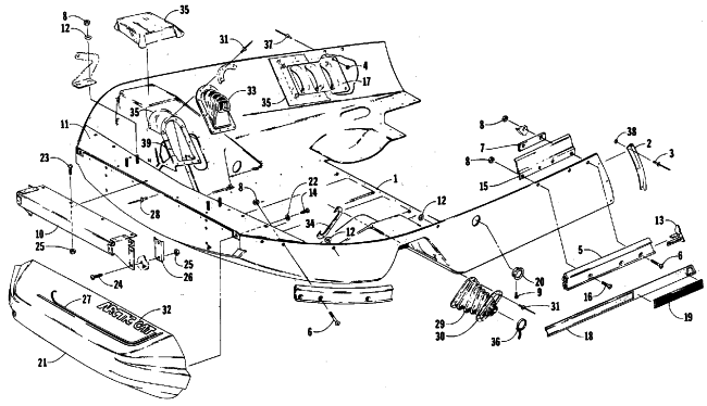 Parts Diagram for Arctic Cat 1988 COUGAR (500 F/C) SNOWMOBILE BELLY PAN AND NOSE CONE ASSEMBLIES