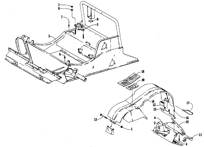 Parts Diagram for Arctic Cat 1988 COUGAR (500 F/C) SNOWMOBILE FRONT FRAME AND FOOTREST ASSEMBLY