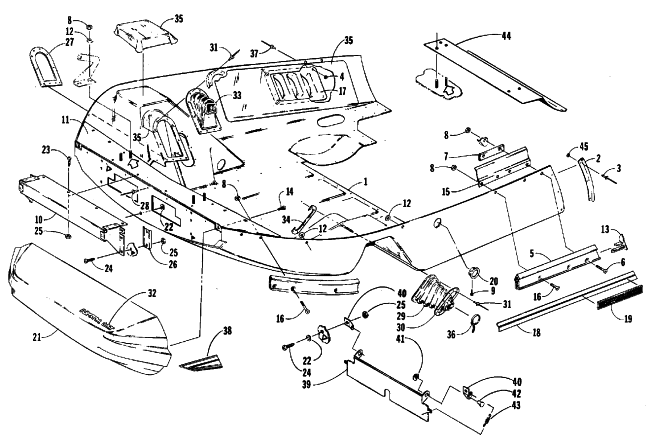 Parts Diagram for Arctic Cat 1988 WILDCAT 650 (650 L/C) SNOWMOBILE BELLY PAN AND NOSE CONE ASSEMBLIES