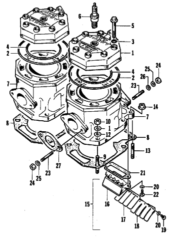 Parts Diagram for Arctic Cat 1988 WILDCAT 650 (650 L/C) SNOWMOBILE CYLINDER AND HEAD ASSEMBLY